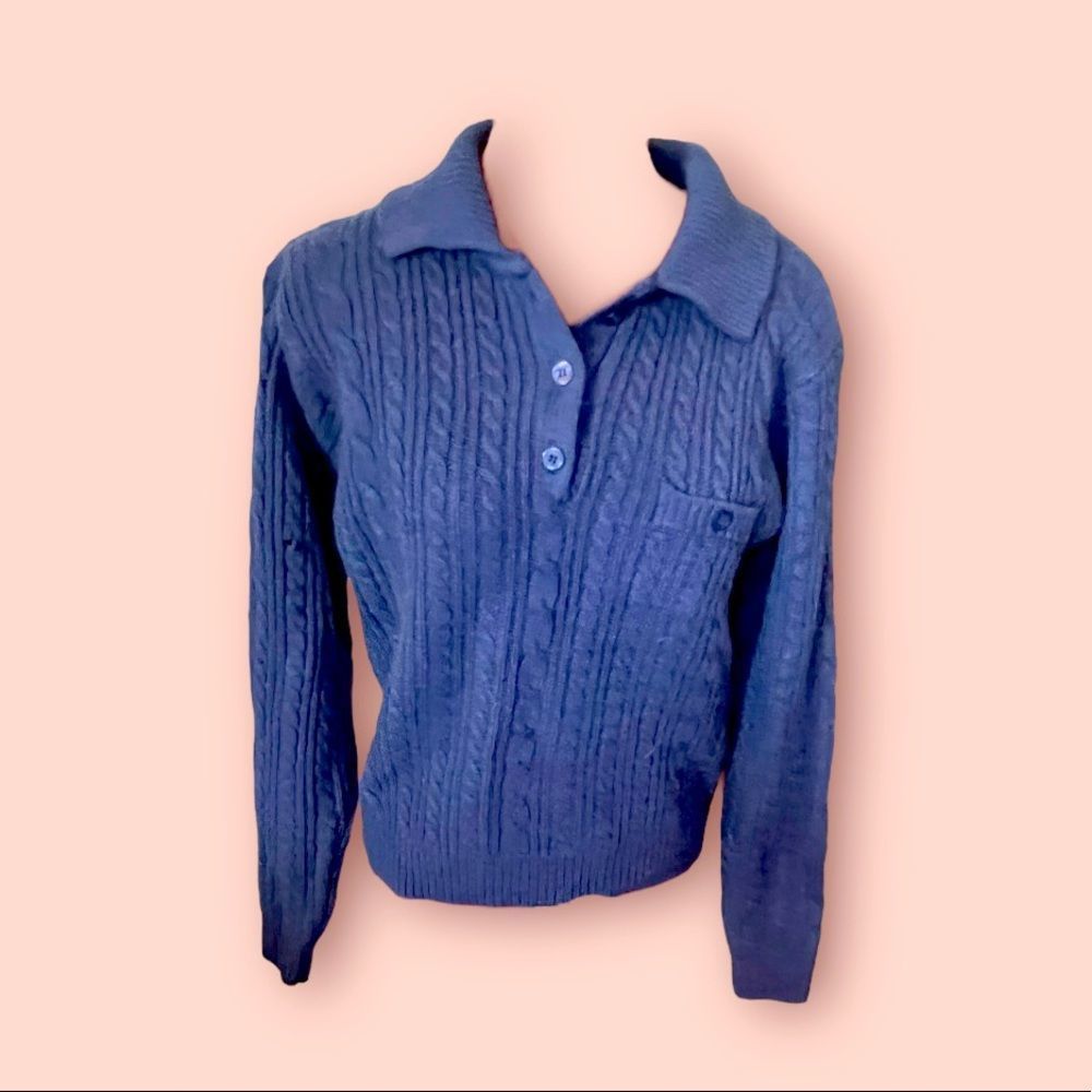 Land’s End Blue Knit 100% Lambs wool Women’s size medium button up sweater